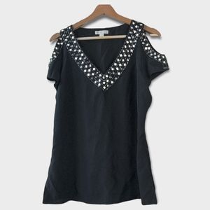 NY & Co - Black Blouse w/Jeweled Neckline and Sleeves - Sz M